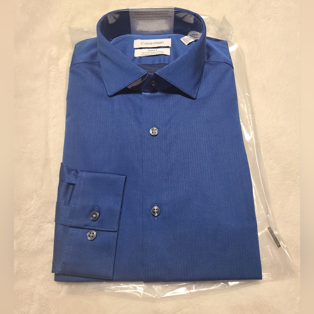 Calvin Klein Dark Blue Slim Fit Dress Shirt Mens Size 15.5